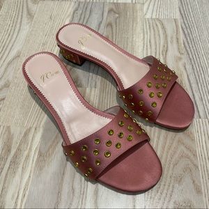 J. Crew Florence block-heel satin  mules w/jewels